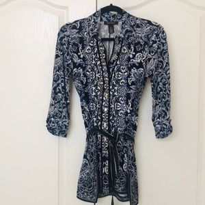 White House Black Market Blue Black Tunic EUC XS